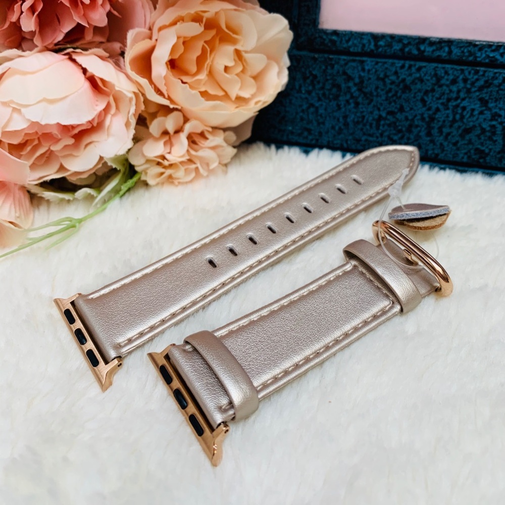 For Apple Watch Metallic Light Gold Leather Band